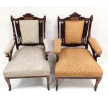 Pair of Late Vict Inlaid Mahogany Armchairs