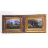 Superb Quality Pair of Heavy Gilt Framed Oil on Canvases signed Ferris ' Hunting Scene & Work