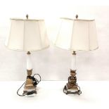 Pair of Heavy Brass & Marble Table Lamps & Shades