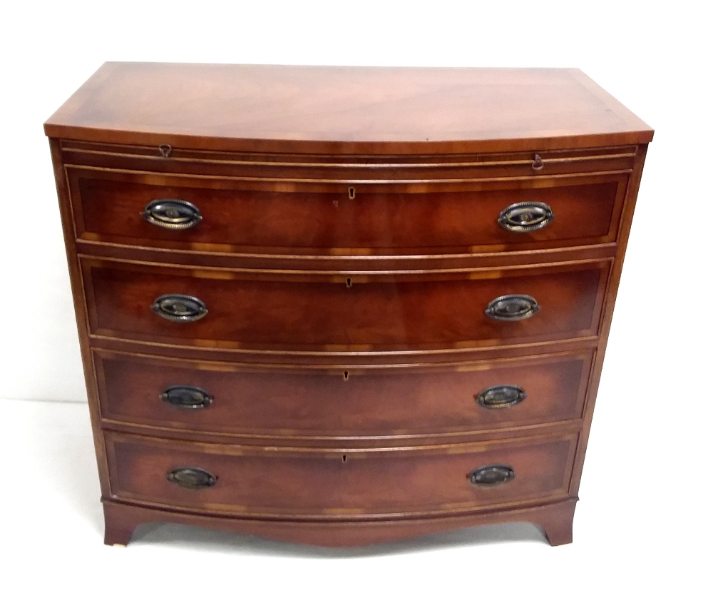 Walnut Bow Front Chest of Drawers with Brush Slide Dimensions: 92cm W 47cm D 85cm H