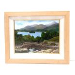 Framed Oil Bridge & Lake Scene by B Wall