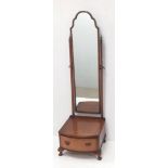 Walnut Cheval Mirror with Single Drawer to Base