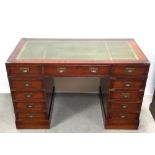 Mahogany Military Style Leather Top Twin Pedestal Desk Dimensions: 121cm W 60cm D 75cm H