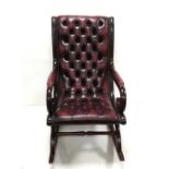 Leather Deep Buttoned Upholstered Mahogany Rocking Chair