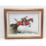 John Fitzgerald Oil on Canvas 'Rider Jumping Fence' Dimensions including frame: 88cm x 68cm