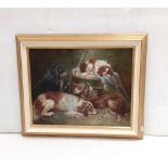 Gilt Framd Oil on Canvas ' Dogs' signed Prachief Dimensions including frame:57cm x 47cm