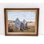 Oil on Board by Nora Kelly 'Cattle & Ruins' Dimensions including frame: 54cm x 44cm