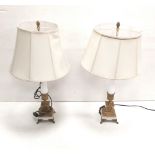 Pair of Heavy Brass Marble Table Lamps Dimensions: 84cm H