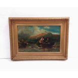 Ada Gedge 1875 Heavy Gilt Frame Oil on Canvas' Children on Boat Rescuing Dog' Dimensions: