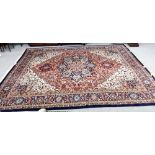 Large Brown & Navy Rug with Large Central Medallion Dimensions: 300cm L x 407cm