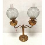 Unusual Vict Brass Twin Arm Oil Lamp