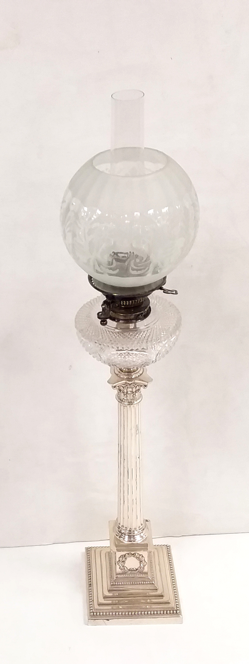 Vict Silver Plated Tall Oil Lamp Dimensions: 94cm H