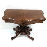 Exceptional Quality Early Vict Burr Walnut Serpentine Foldover Games Table Dimensions: 90cm W 45cm