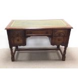 Carved Oak Leather Top Desk Dimensions: 114 cm W 51cm D 75cm H