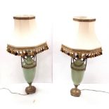 Impressive Pair of Brass & Porcelain Table Lamps & Shades Dimensions: 120cm H