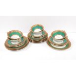 20 Pce Green & Gilt Tea Service