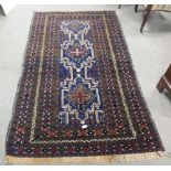 Hand Made Brown & Navy Wool Rug with 3 Central Medallions Dimensions: 117cm x 206cm