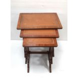 Mahogany Nest of 3 Leather Top Tables