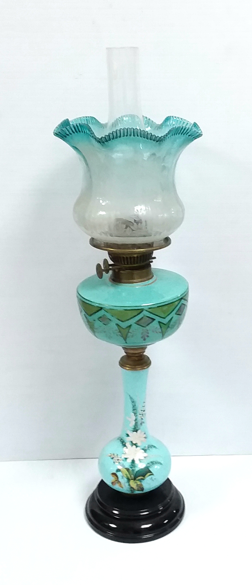 Vict Hand Painted Ceramic Oil Lamp