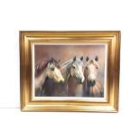 Quality Gilt Framed Oil on Canvas '3 Grey Horses' by G Binchy Dimensions: Including Frame 82cm W x