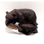 Blackforest Style Carved Wooden Bear & Cub