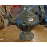 A Kashmir brass and niello work samovar with serpent head spout and pierced base