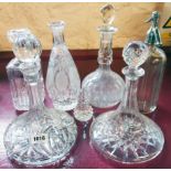 Two ship's decanters - sold with three other decanters and a soda syphon, one stopper missing and