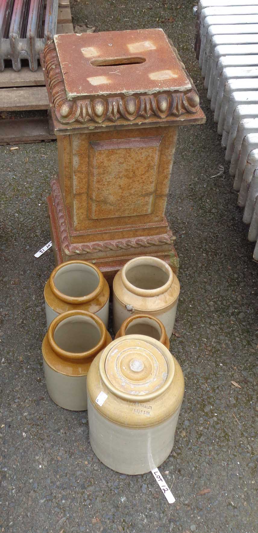 A 24" Victorian salt glazed stoneware garden pedestal with pierced top and decorative borders - sold