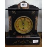 A late Victorian black slate and marble cased mantel timepiece with HAC eight day movement