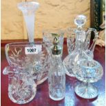 A quantity of cut and moulded glassware including epergne vases, etc.