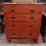 A 3' 1 1/2" Victorian stained pine chest of two short and three long graduated drawers, set on