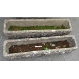 A pair of 3' 1" stone inset concrete oblong garden planters