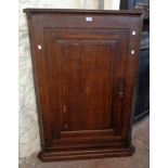 A 34 3/4" late Georgian inlaid oak corner cabinet with canted sides, shell motif to door and later