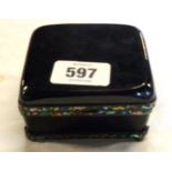 A black glass and enamelled metal trinket box