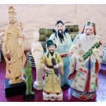 A collection of Oriental figures including Occupied Japan man with scroll, etc.