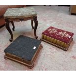 Two late Victorian foot stools - sold with a dressing stool frame with cabriole legs - various