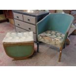 A Lloyd Loom style lyre pattern locker stool - sold with a tub chair similar