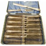 A cased set of six each silver fruit knives and forks - Birmingham 1846