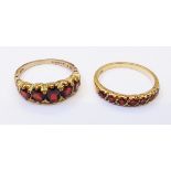 Two hallmarked 375 gold garnet set rings