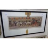 Cecil Aldin: an ebonised framed coloured print, entitled 'The Edinburgh Coach', published Lawrence &