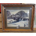 †Stuart Armfield: a gilt framed watercolour, entitled 'Two Bridges, Dartmoor' in the snow - signed