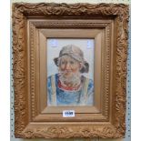 W. Pratt: an ornate gilt gesso framed mixed media portrait of a fisherman - signed