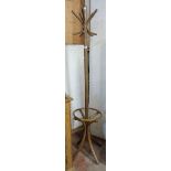 A 20th Century stained bentwood free standing hat and coat stand
