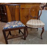A Victorian mahogany framed balloon back bedroom chair with cabriole front legs - sold with an