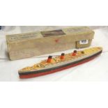 A 1936 boxed Chad Valley "Take to Pieces" layered card model of the RMS Queen Mary with key - one