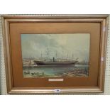 A gilt framed and slipped antique coloured print, depicting the S.S. Great Britain - glass missing
