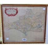 Robert Morden: a framed antique hand coloured map print of Dorsetshire - sold by Abel Swale & John
