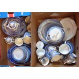 Two boxes containing Willow pattern tea and dinner ware - various makers