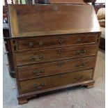 A 3' 1 1/2" 19th Century mahogany bureau with fitted interior and four long graduated drawers under,