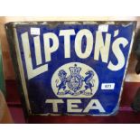 A mid 20th Century double sided enamelled advertising sign for Lipton's Tea with right angled wall